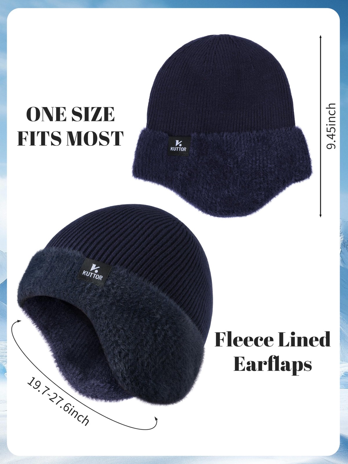 KUTTOR Winter Knit Beanie Hat Fleece Lined Warm Thermal Cap with Medium, Navy