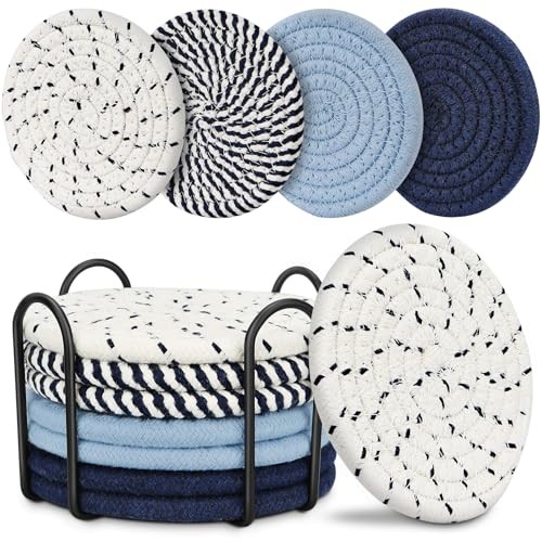 Coaster, Drink Coasters, 8 PackCup Coasters, Kitchen Table Decor, Table Blue
