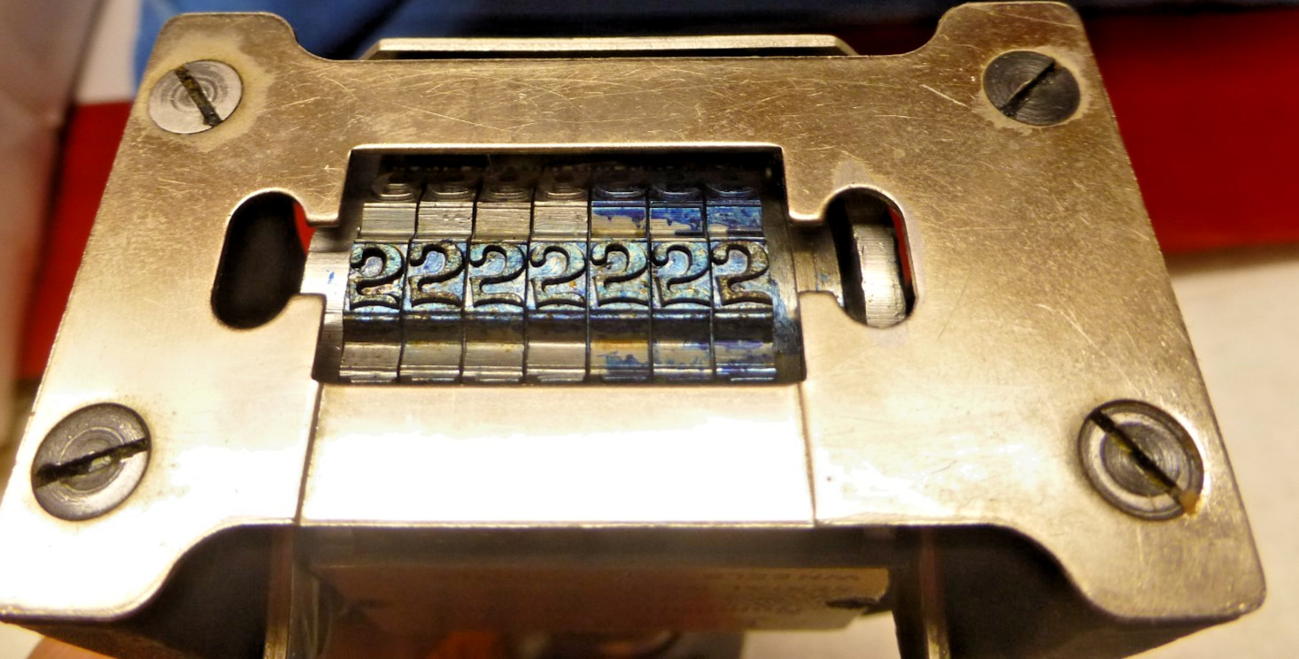 Vintage Bates American Numbering Stamp Machine 7 Wheels Style E With Box