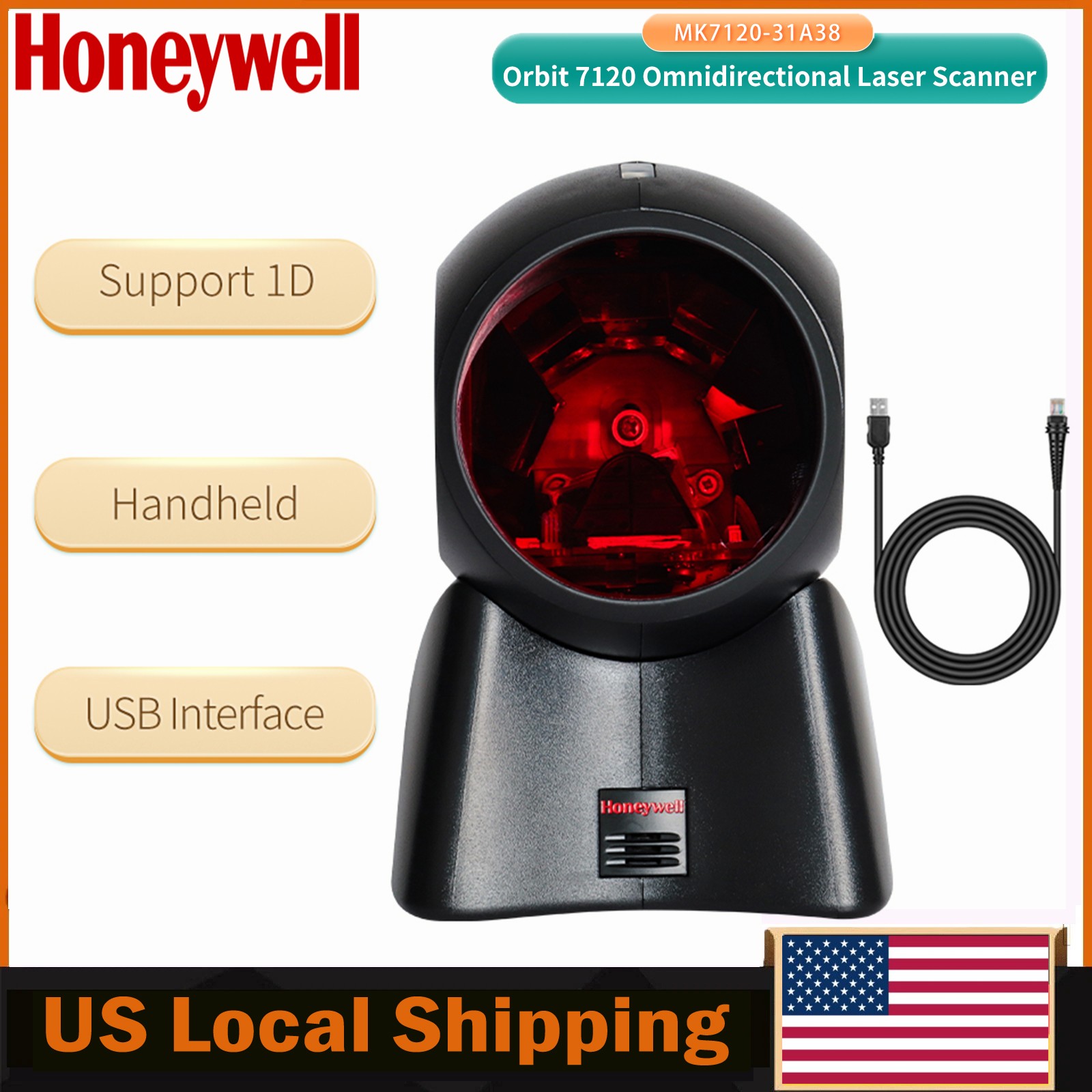Honeywell Orbit 7120 Omnidirectional 1D Barcode Scanner Reader Kit MK7120-31A38
