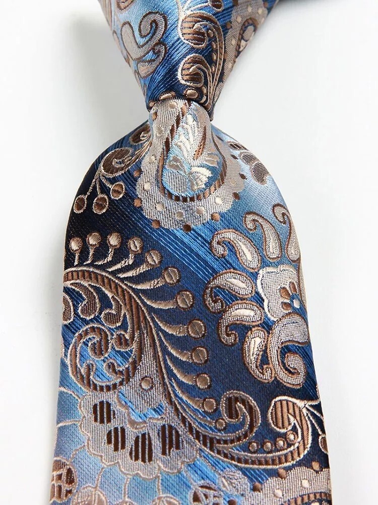 New Fashion Paisley Blue Brown 100% JACQUARD WOVEN Silk Men's Necktie Tie