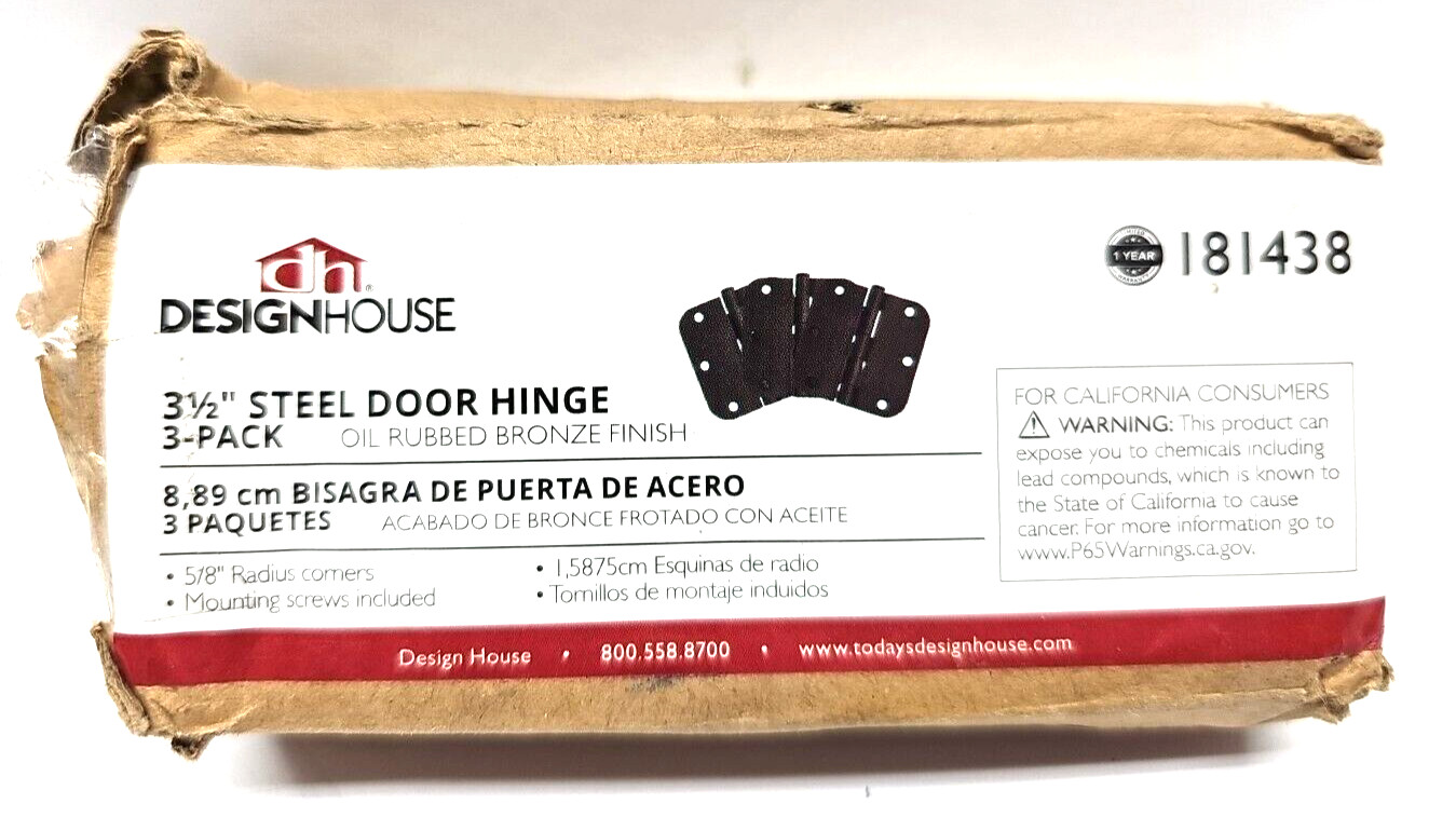 DESING HOUSE 181438 Door Hinges 3 1/2" Radius Corner Oil Rubbed Bronze (3 Pack)