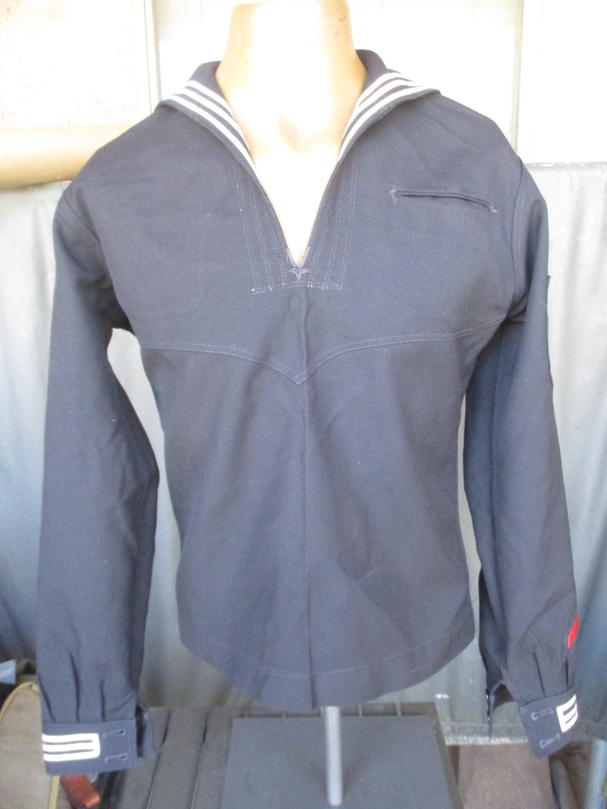 USN, Navy Blue Wool Crackerjack Dress Jumper Top with Rating Patch, size 40 R