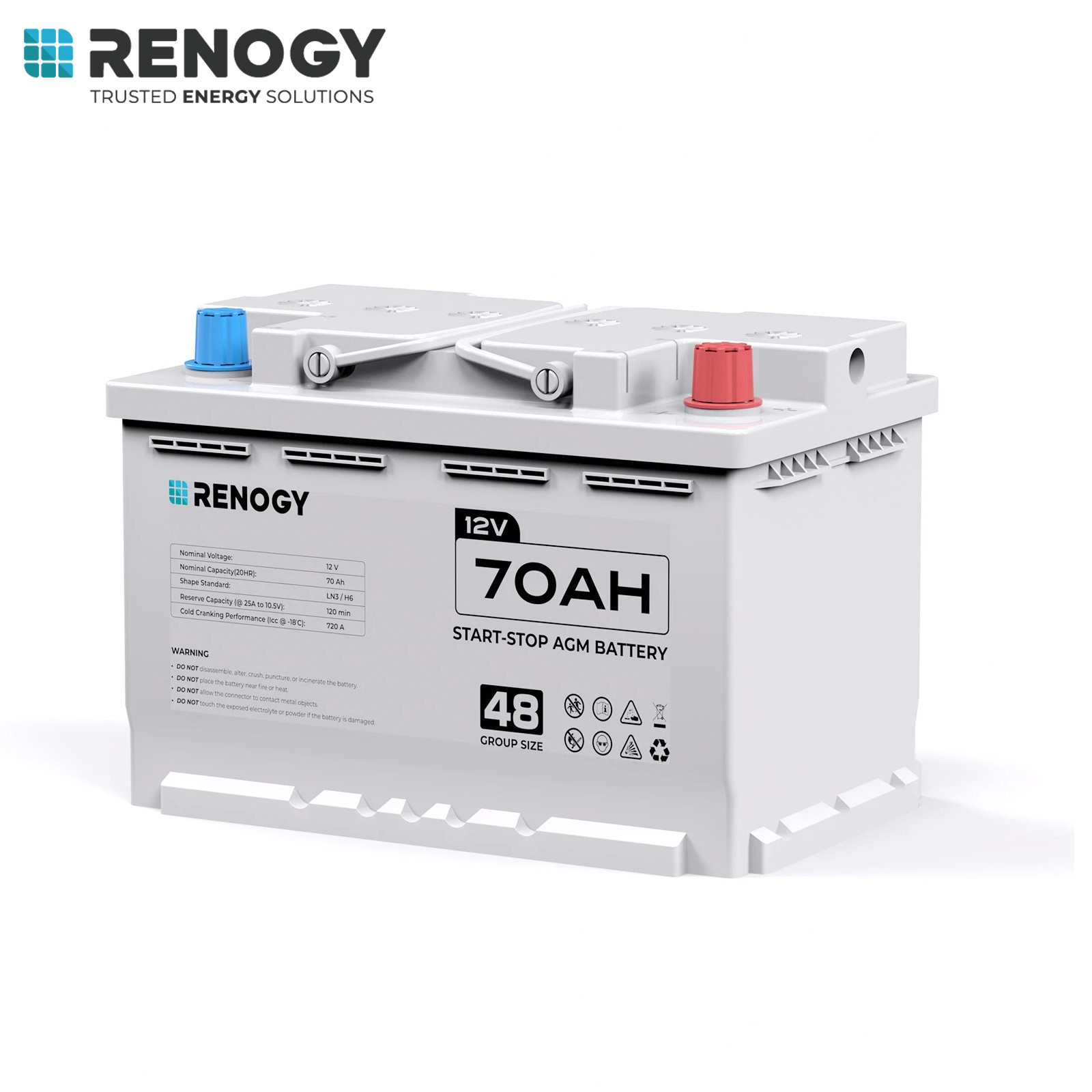 Renogy 12V 70AH Start-Stop AGM Battery Group 48 Start Stop Automotive Battery