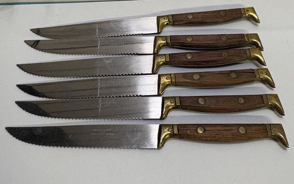 Vintage Steak Knife Set 6 Made For Saks Fifth Ave France  Stainless, Wood Handle