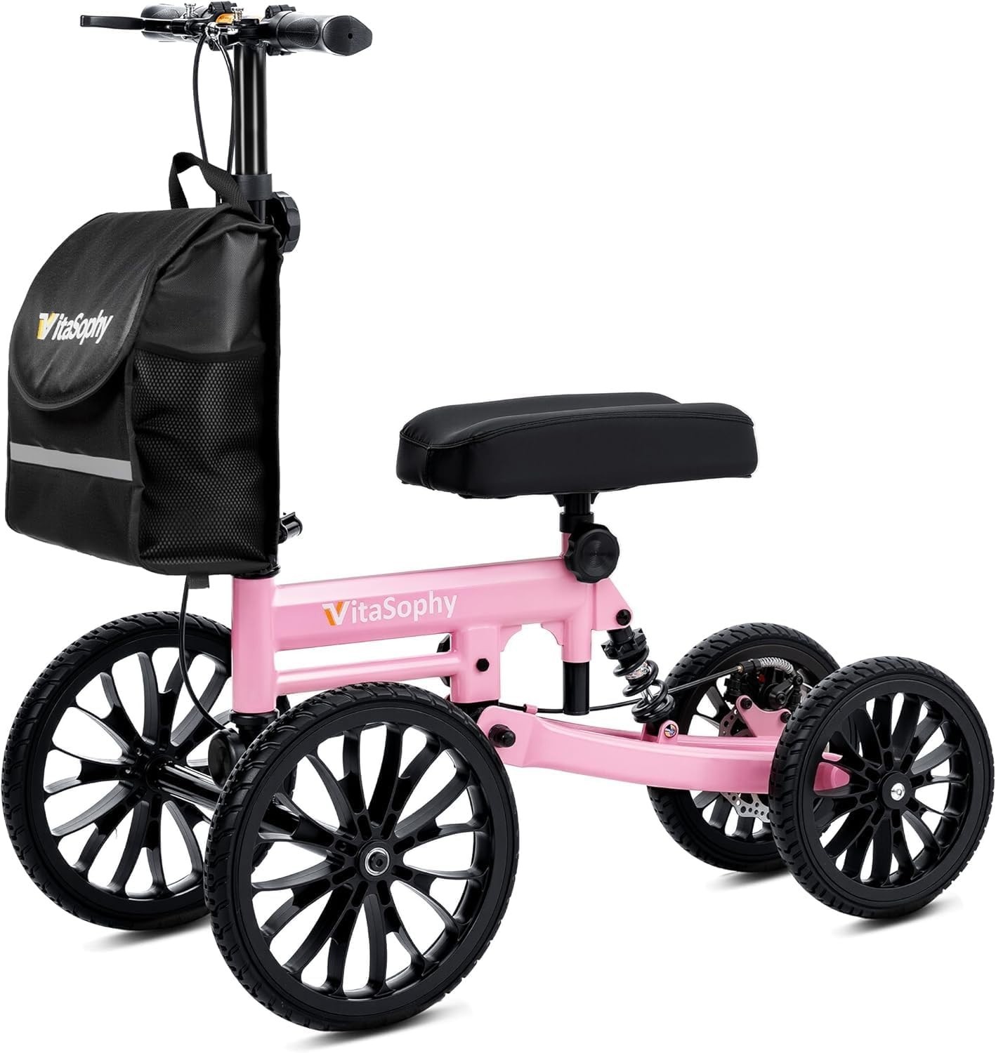 VitaSophy Knee Scooter Disc Brake, Steerable Knee Walker, Pink, Folding Portable