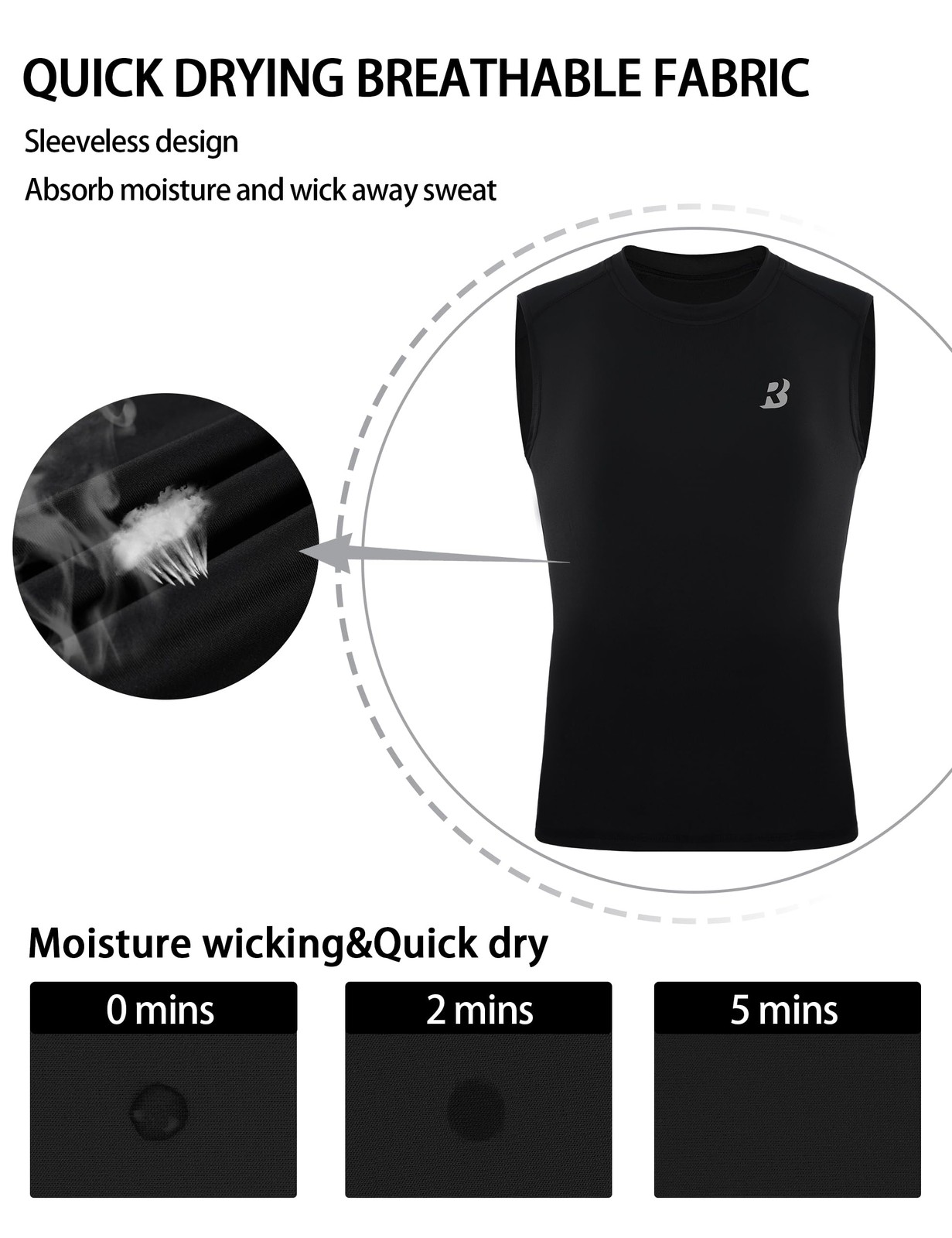 Boys Sleeveless Compression Shirts, 2 Pack Youth Small, B+black