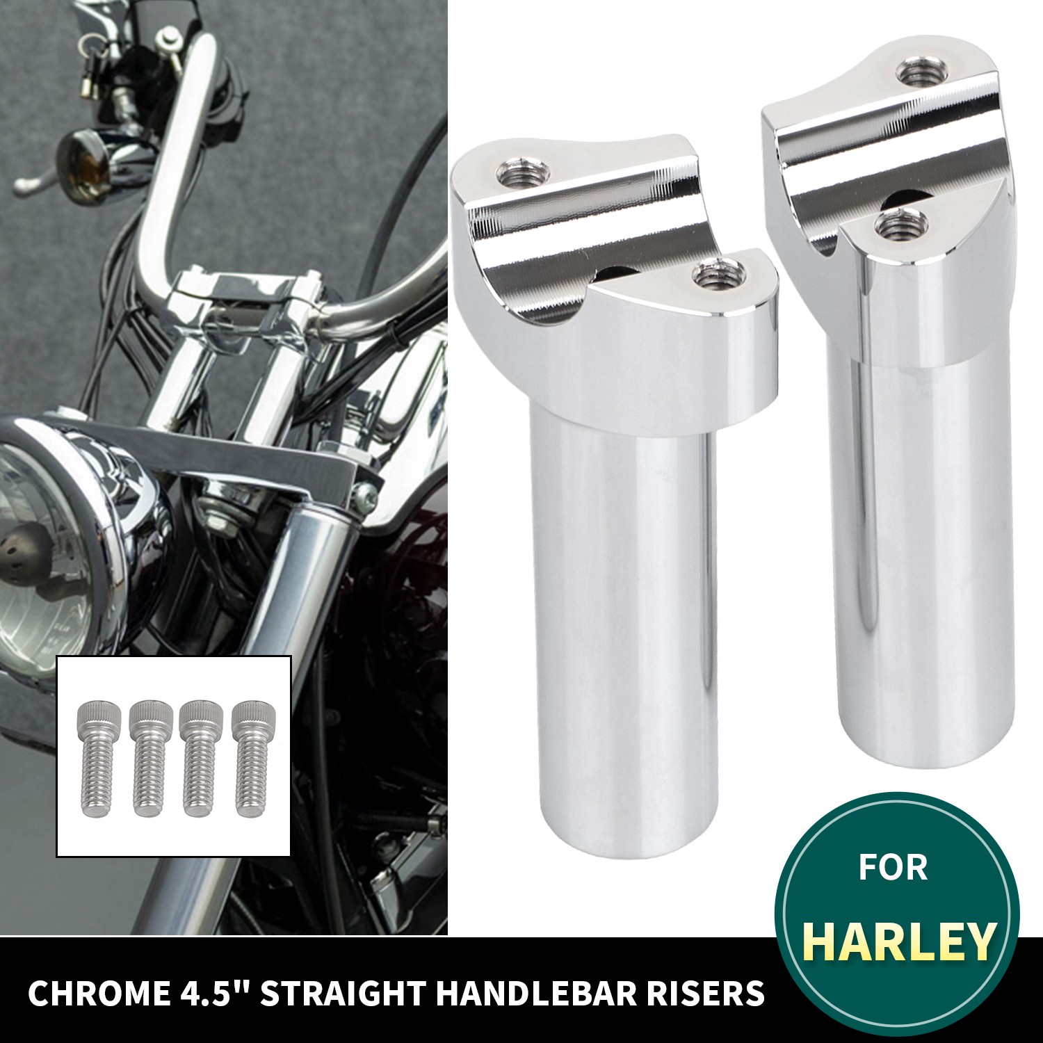 CNC 4.5" Straight Handlebar Risers For Harley 1" Bar Fat Boy Softail Super Glide