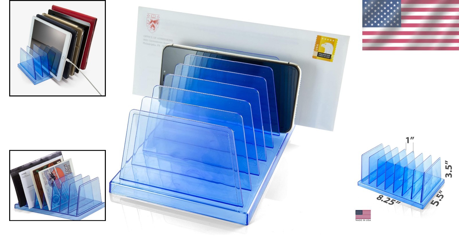 Blue Glacier 7-Compartment Desktop Organizer - Transparent Blue Elegance