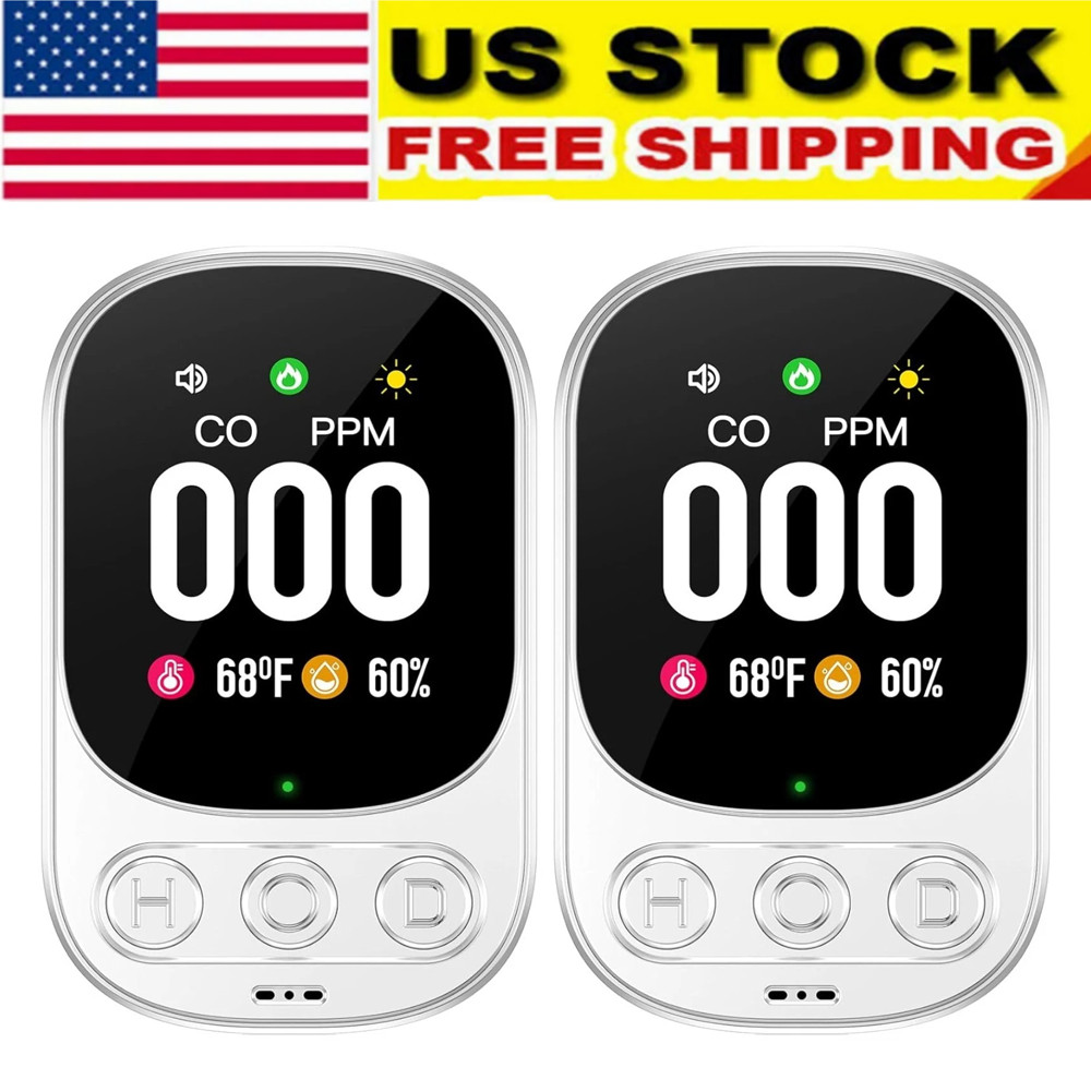 2x Carbon Monoxide Detector Plug 3-in-1 CO Level Monitor Alarm Humidity Sensor