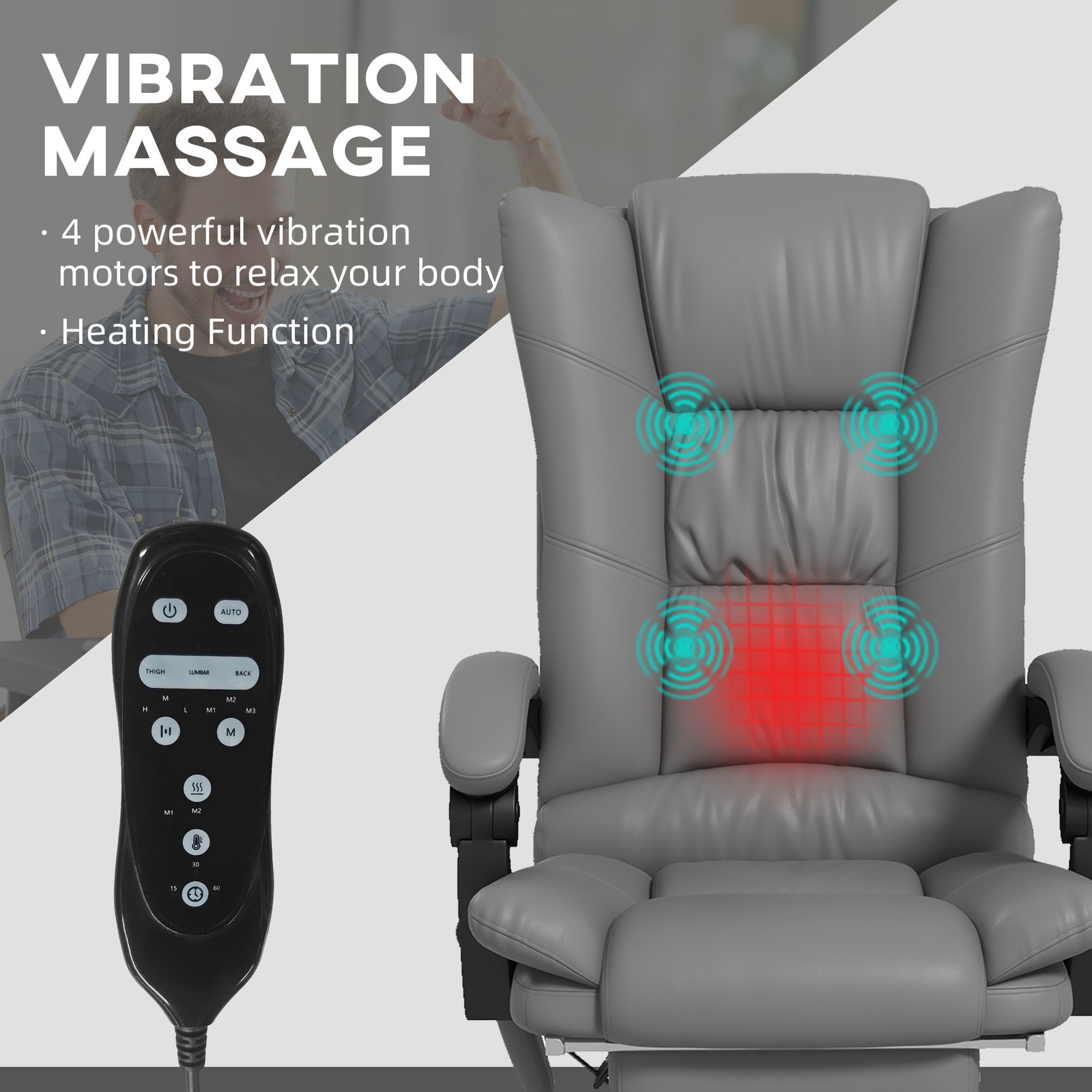 Vibration Massage Office Chair with Heat, Footrest, Gray