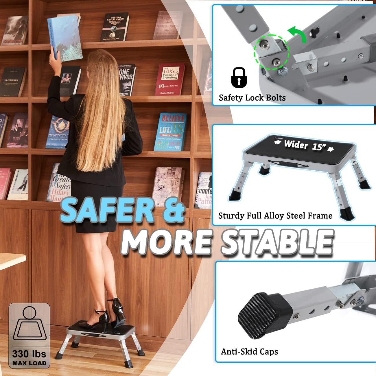 3 Levels Adjustable Folding Step Stools For Adults, Sturdy Metal Rv Step Stool,