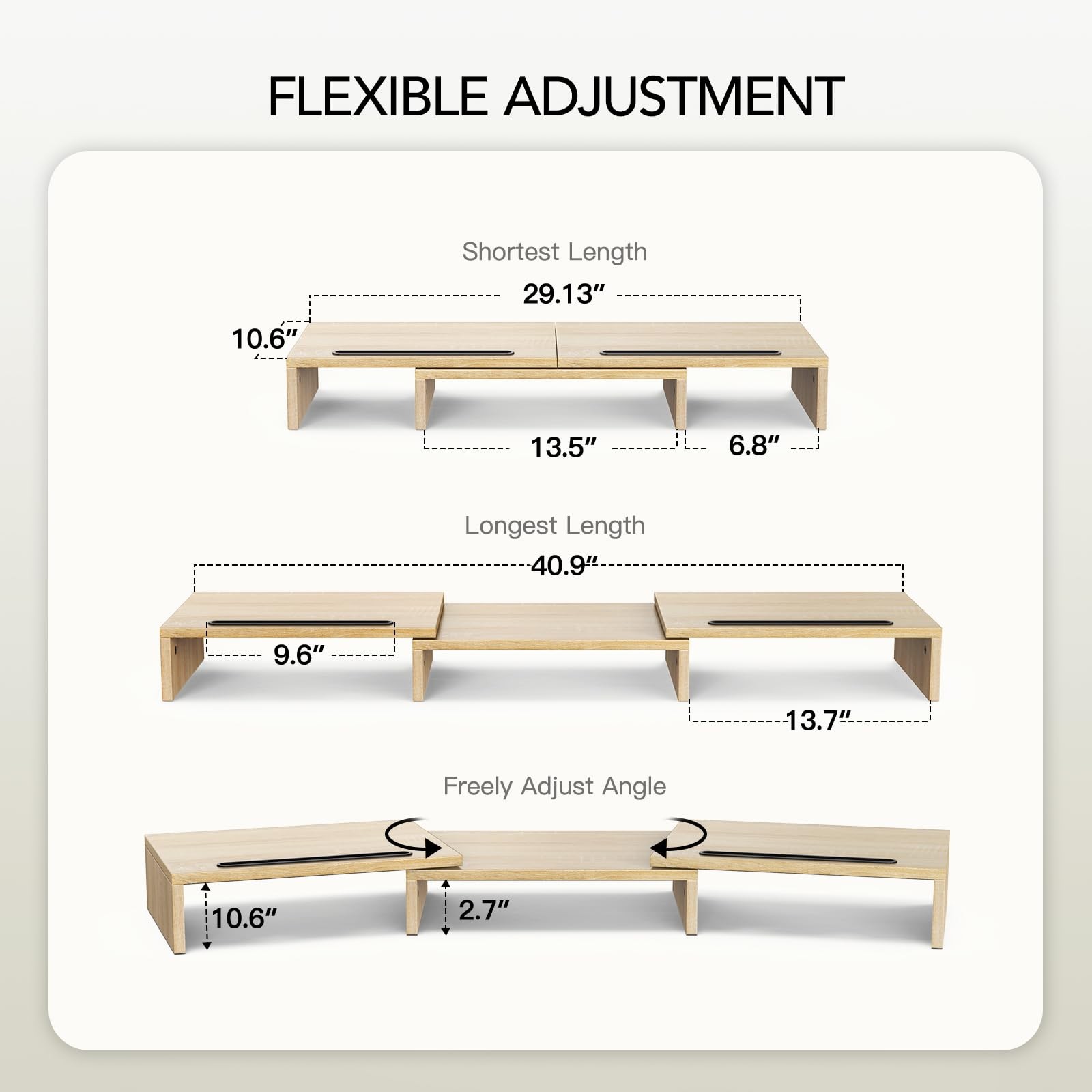 AMERIERGO Dual Monitor Stand Riser- 3 Shelf Screen with Adjustable Length and
