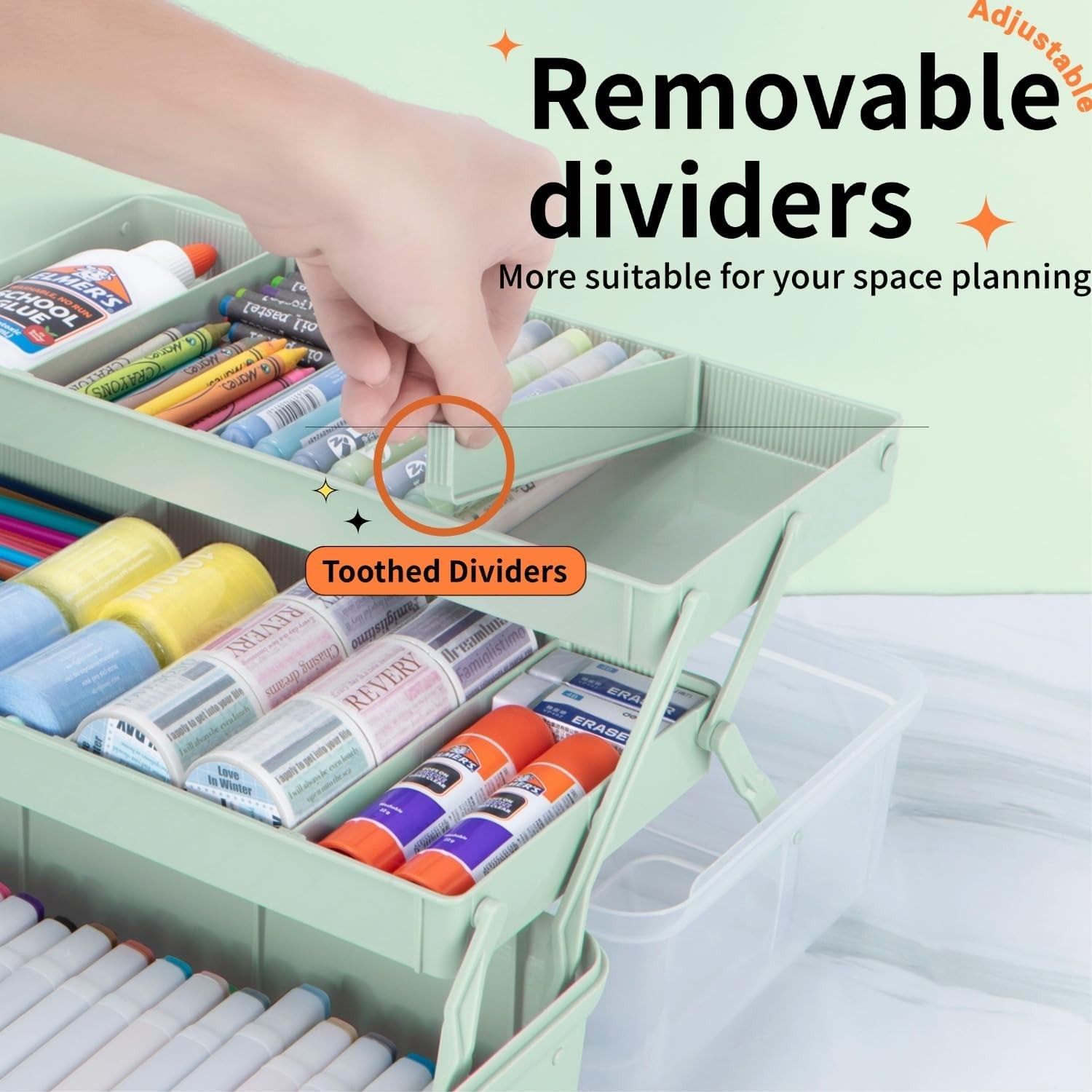 3-Layer Multipurpose Craft Organizer Box with Adjustable Dividers, Portable