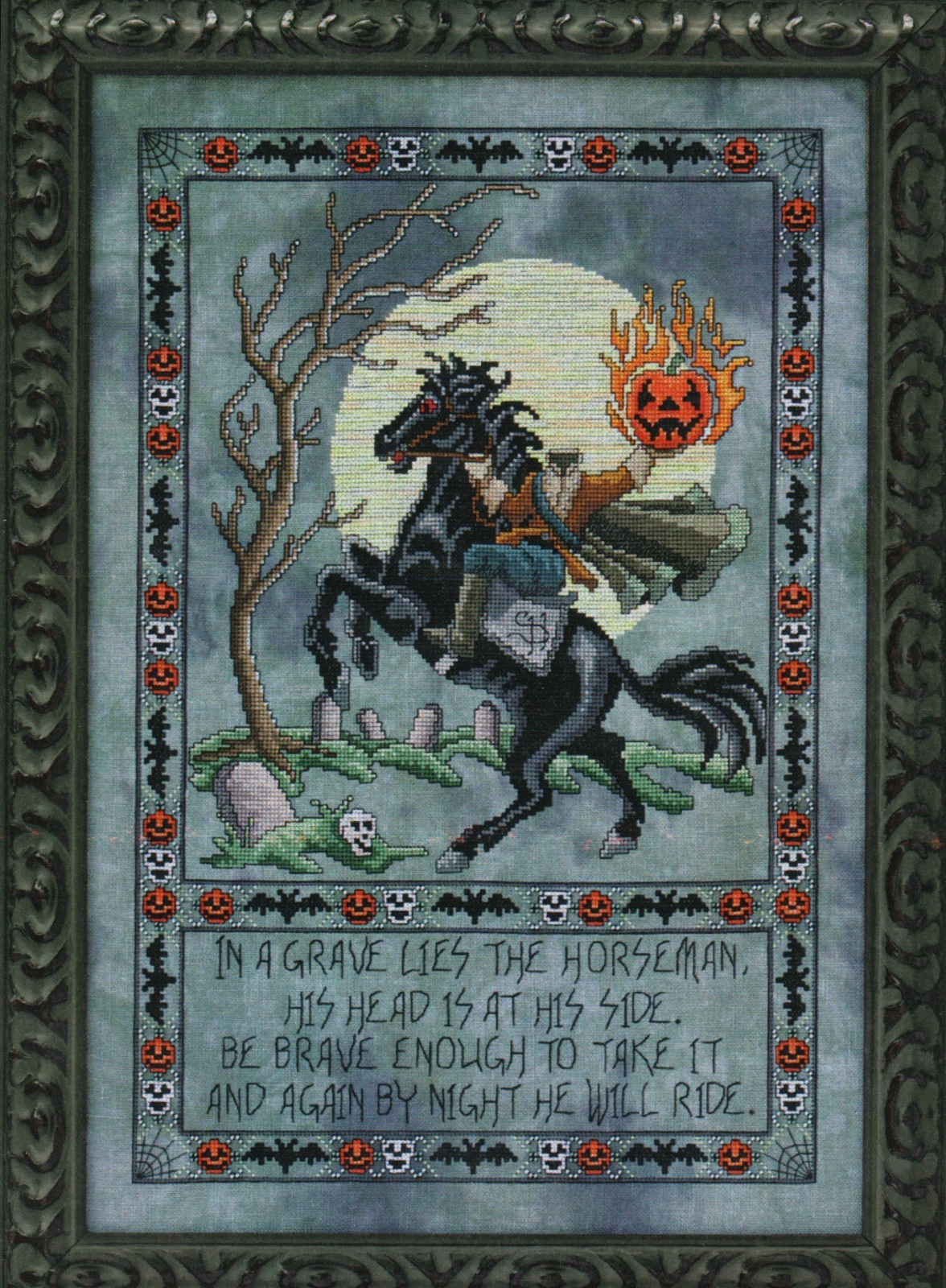 Sleepy Hollow - Halloween Primitive Sampler Pumpkin Bat Black Spider