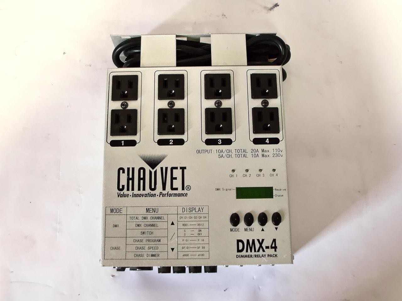 Chauvet DJ DMX-4 4 Channel Dimmer Relay Switch Pack Silver TESTED WORKING