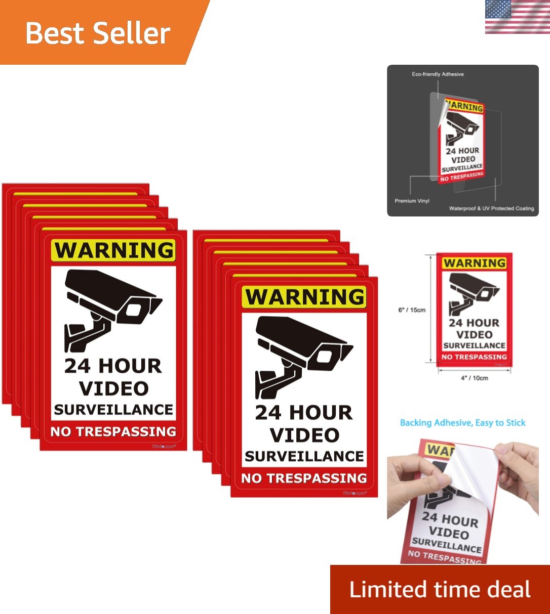 UV Resistant 10 Pack Video Surveillance Signs - Secure Your Property Effectively