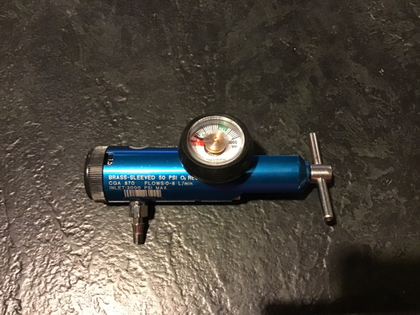 Mini Oxygen Regulator Flow Gauge brass sleeved 50 psi 0 to 8 L /m (this is used)