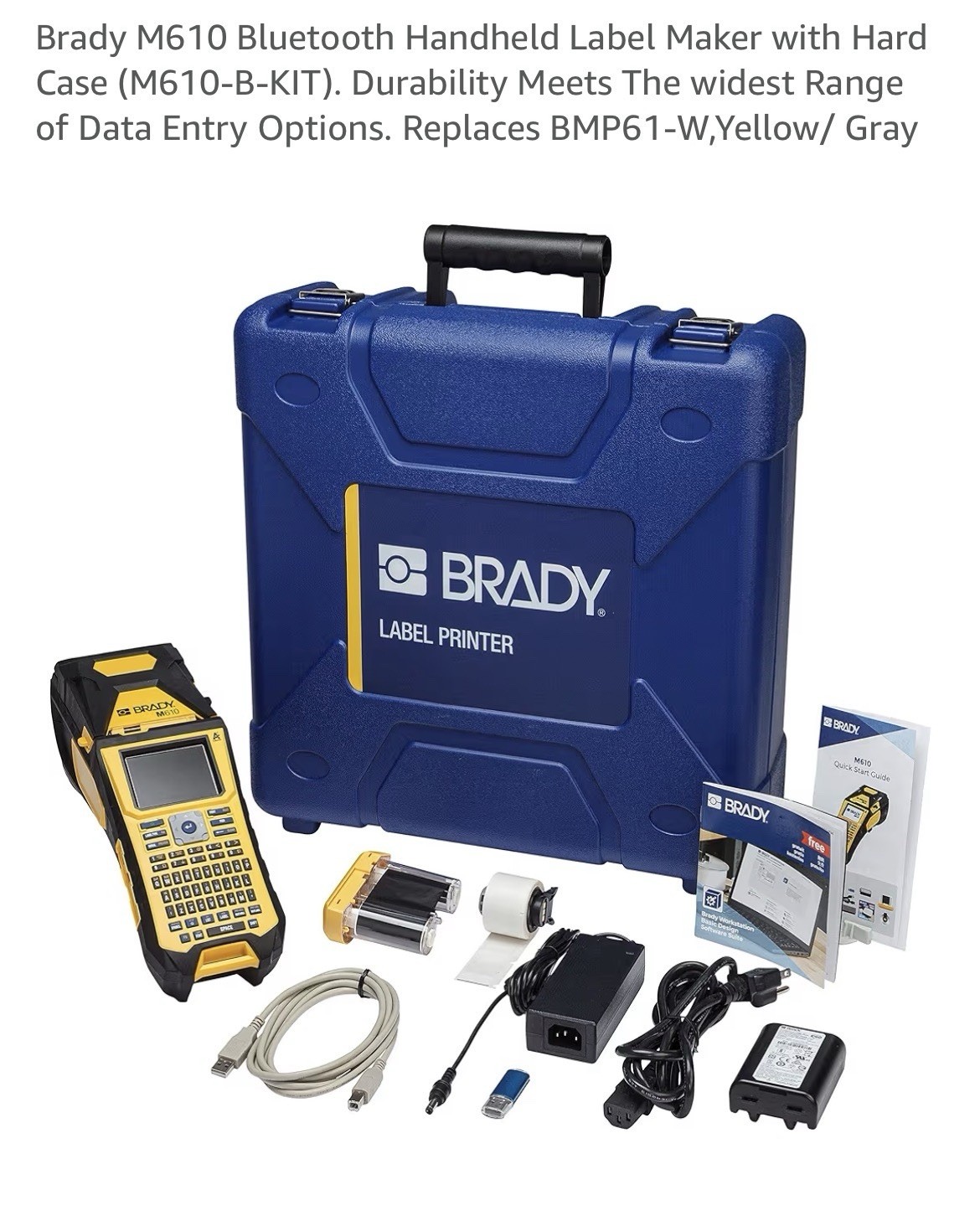 Brady M610 Handheld Label Maker with Hard Case, 2" Tape M610-B-Kit