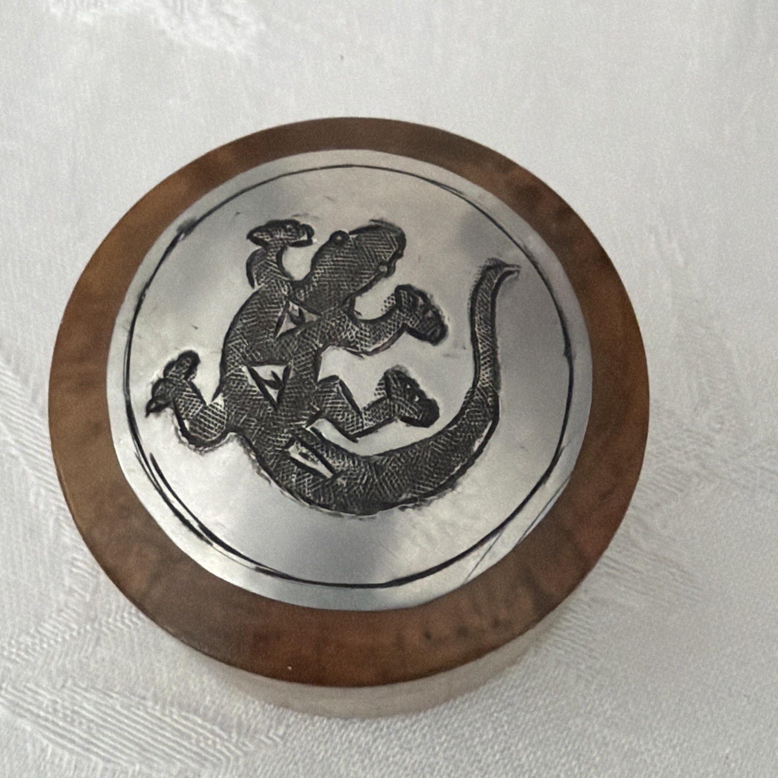 Wooden Trinket Brown Box Black Gecko 2x1.25”