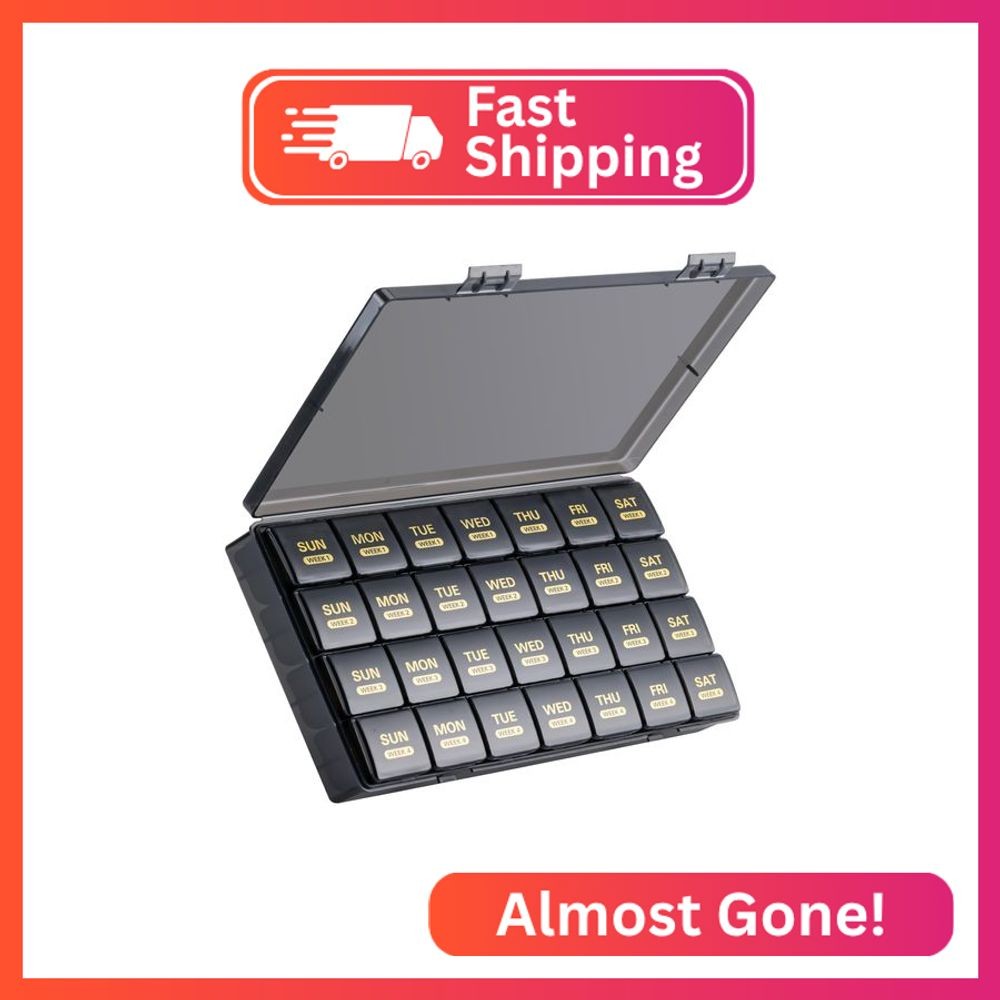 Monthly Pill Organizer, 28 Day Pill Box 1 Time a Day with Dust-Proof Case, Large