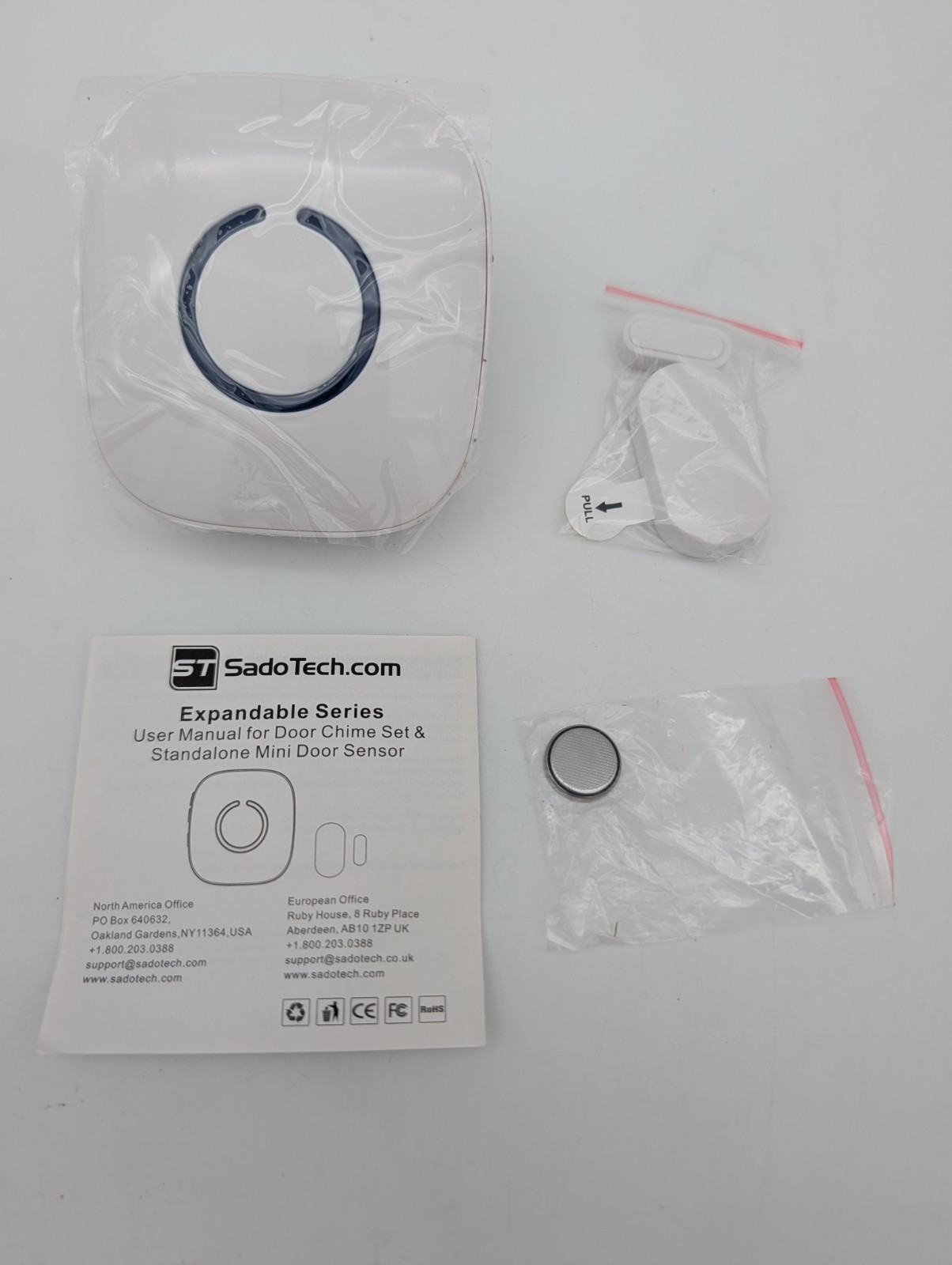 SadoTech Wireless Door or Window Sensor & Receiver Plus Chime White NOB