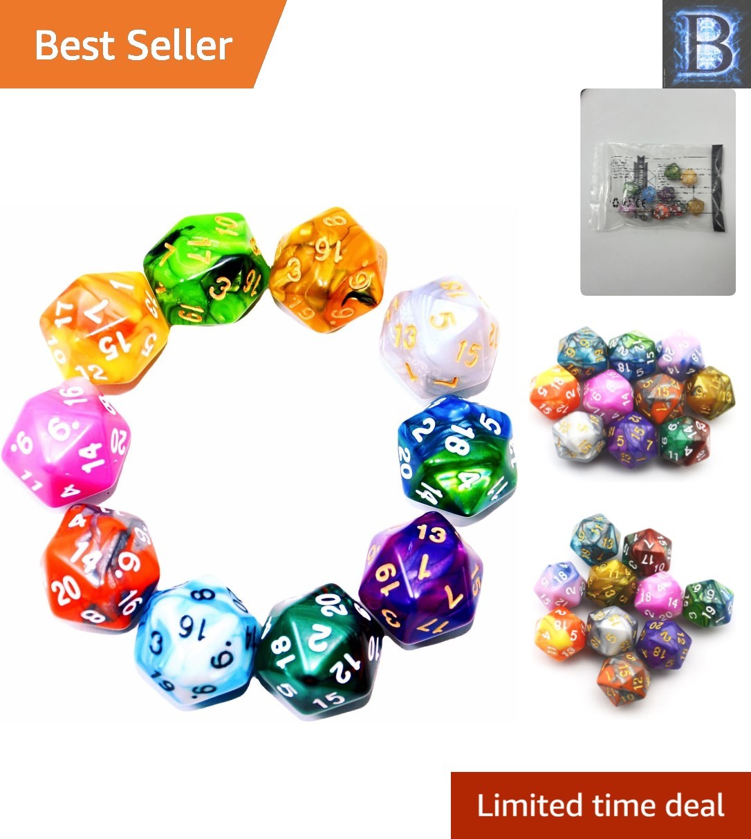 Mixed Color D20 Dice Set - 10 Durable Acrylic Polyhedral Dice for RPG Lovers