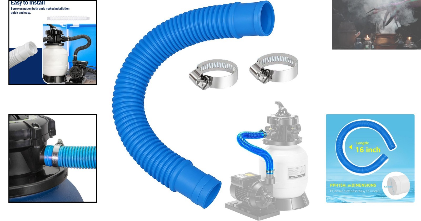 Flexible 16-Inch Pool Filter Hose - Lightweight, Leakproof Easy Install Design