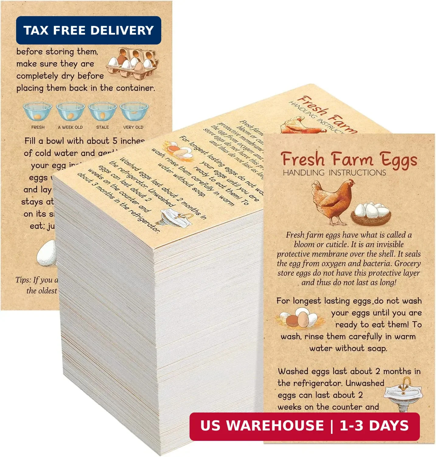 Kisston 200 Pcs Egg Handling Instruction Cards Bulk Fresh Farm Egg Care Labels 2