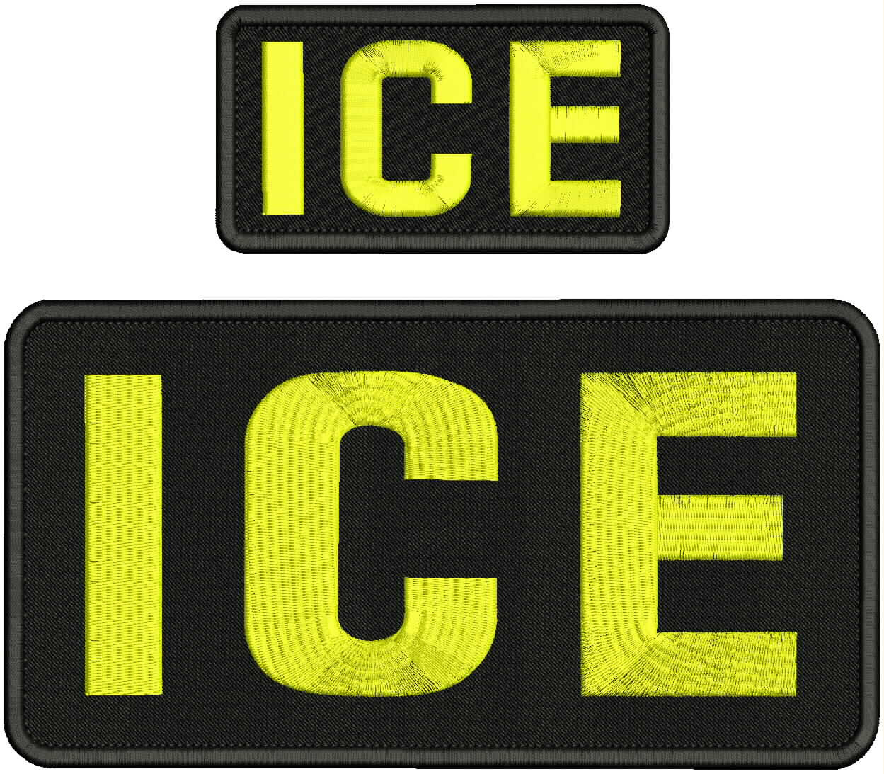 5X10 AND 2.5X5  I / C / E  EMBROIDERY PATCH VELCR@ oN bACK YELLOW ON BLACK