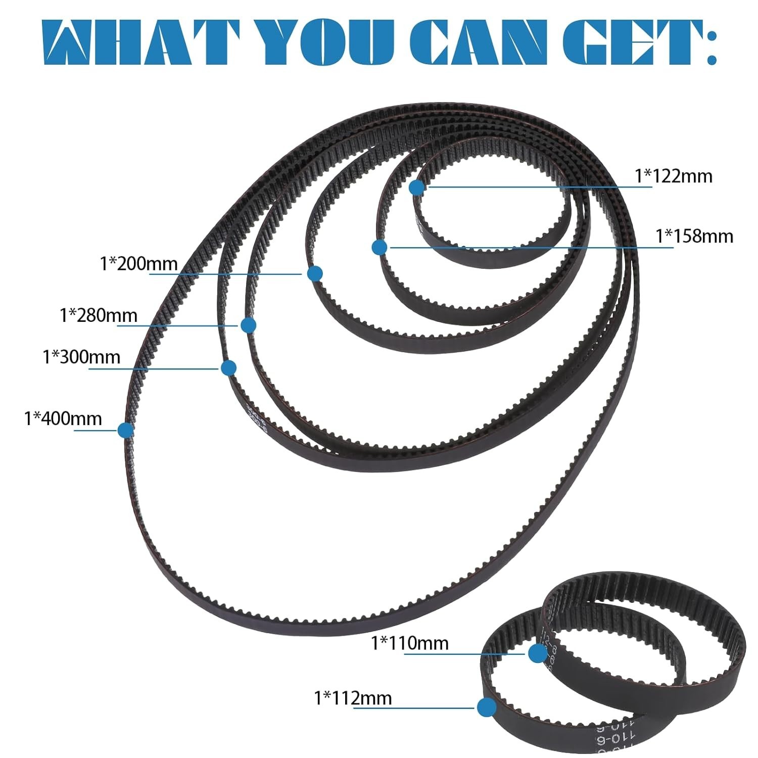 Precision-engineered GT2 Timing Belts Set – 8 Sizes for 3D Printing Excellence