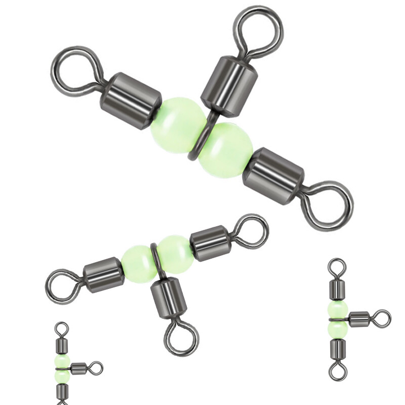 20pcs T-Turn 3 Way Fishing Cross-Line Rolling Swivel Connector With Pearl Beads