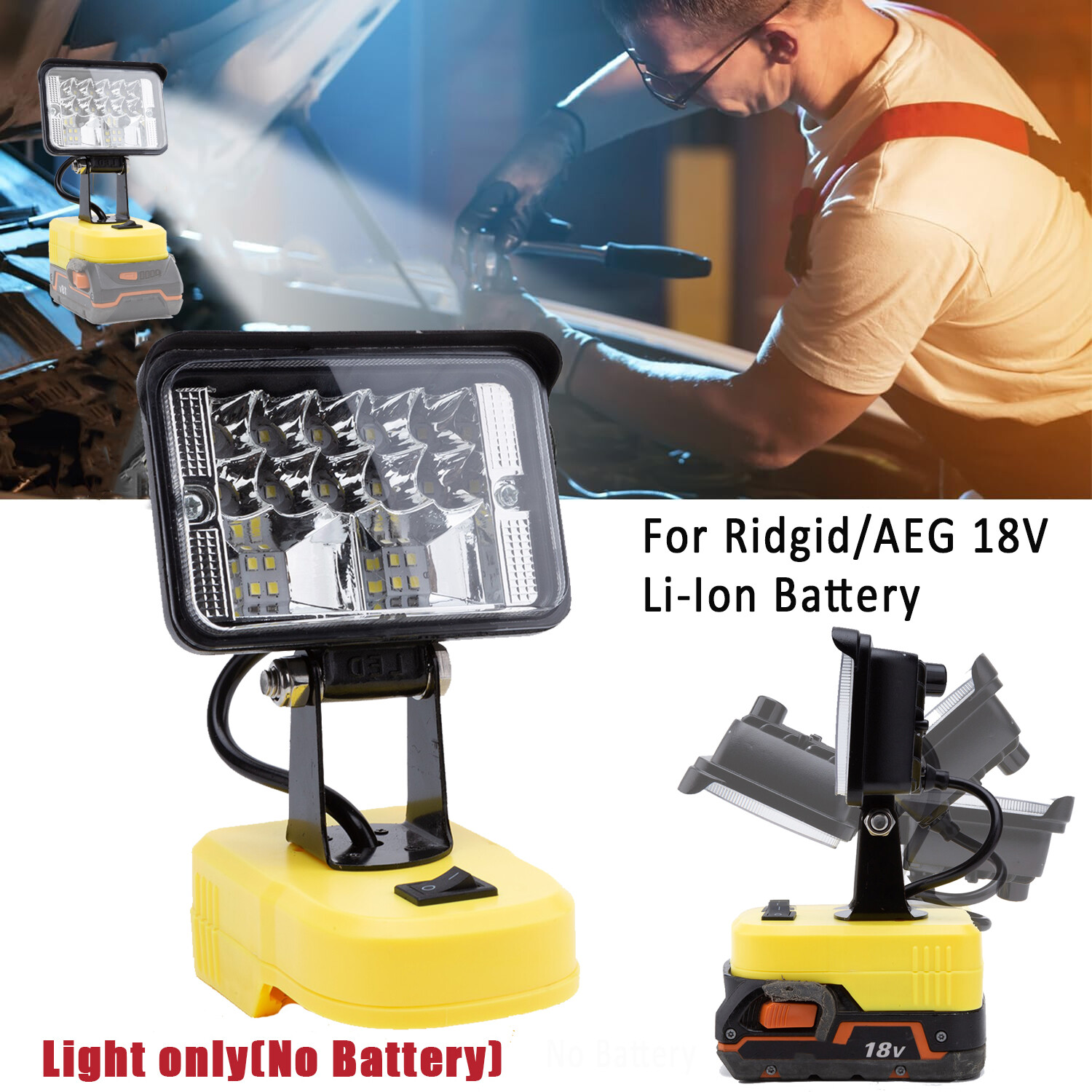 For Ridgid 18V 20V Li-Ion Battery Cordless Outdoor LED Work Light w/USB Port