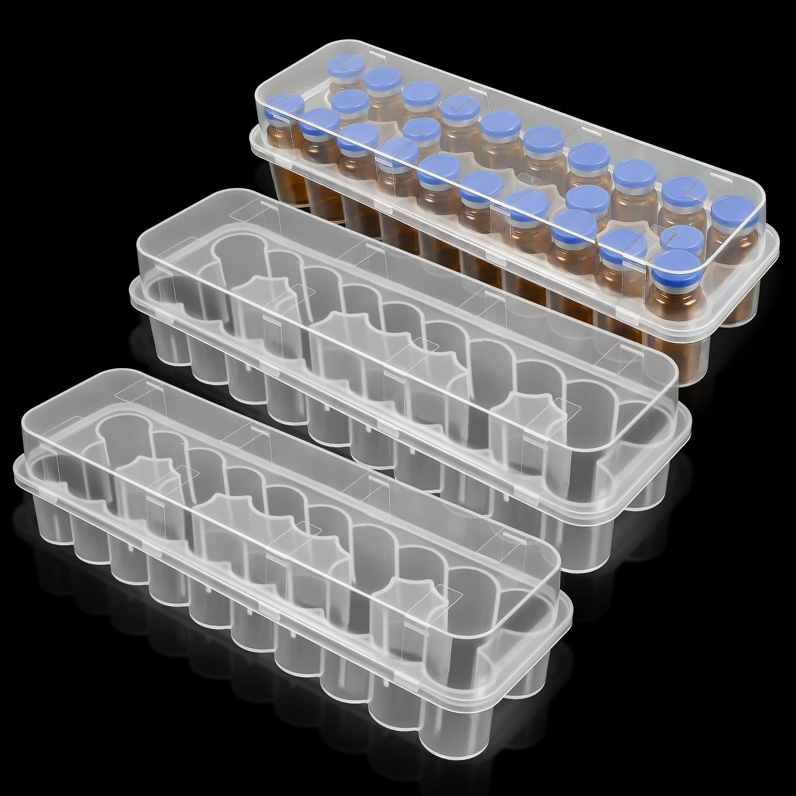3 Pack Peptide Case for Fridge 24 Slot 3mL Vials Organizer Stackable Vial Sto...
