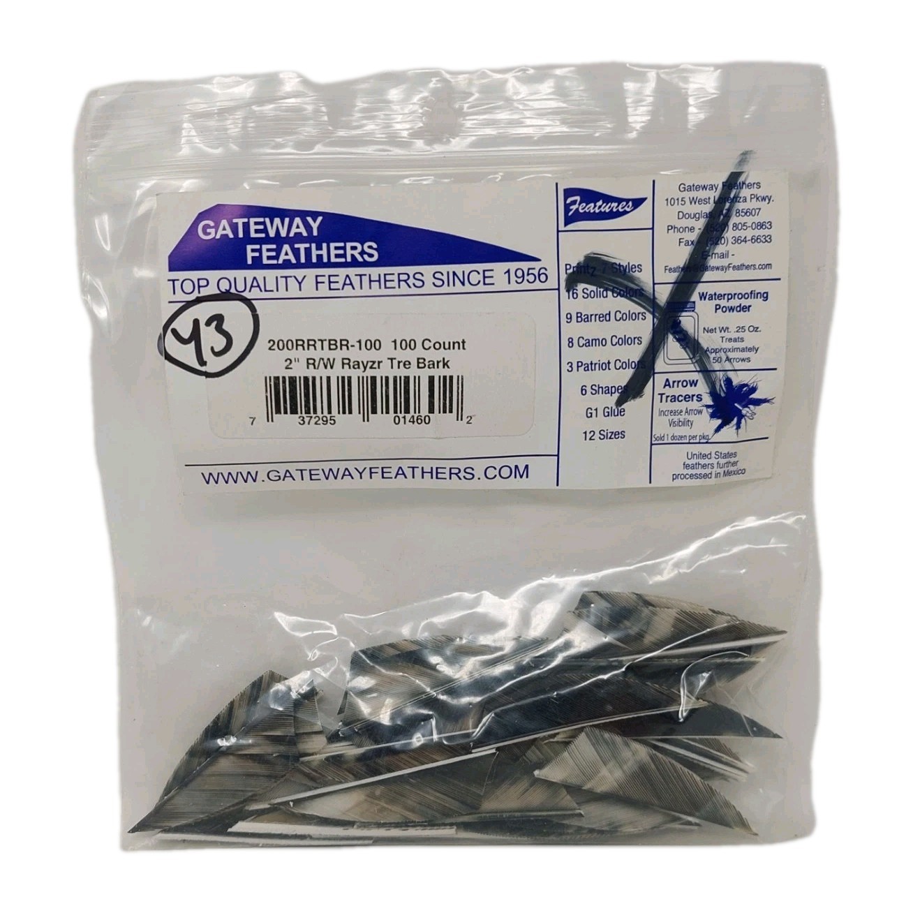 43 Count Gateway Feathers 2" Right Wing: Rayzr Camo Tre Bark 200RRTBR