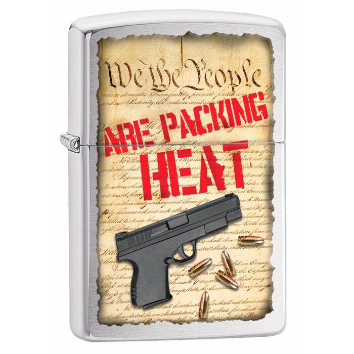 ZP4  Zippo Lighter: We the People are Packing Heat  Brushed Chrome 80772