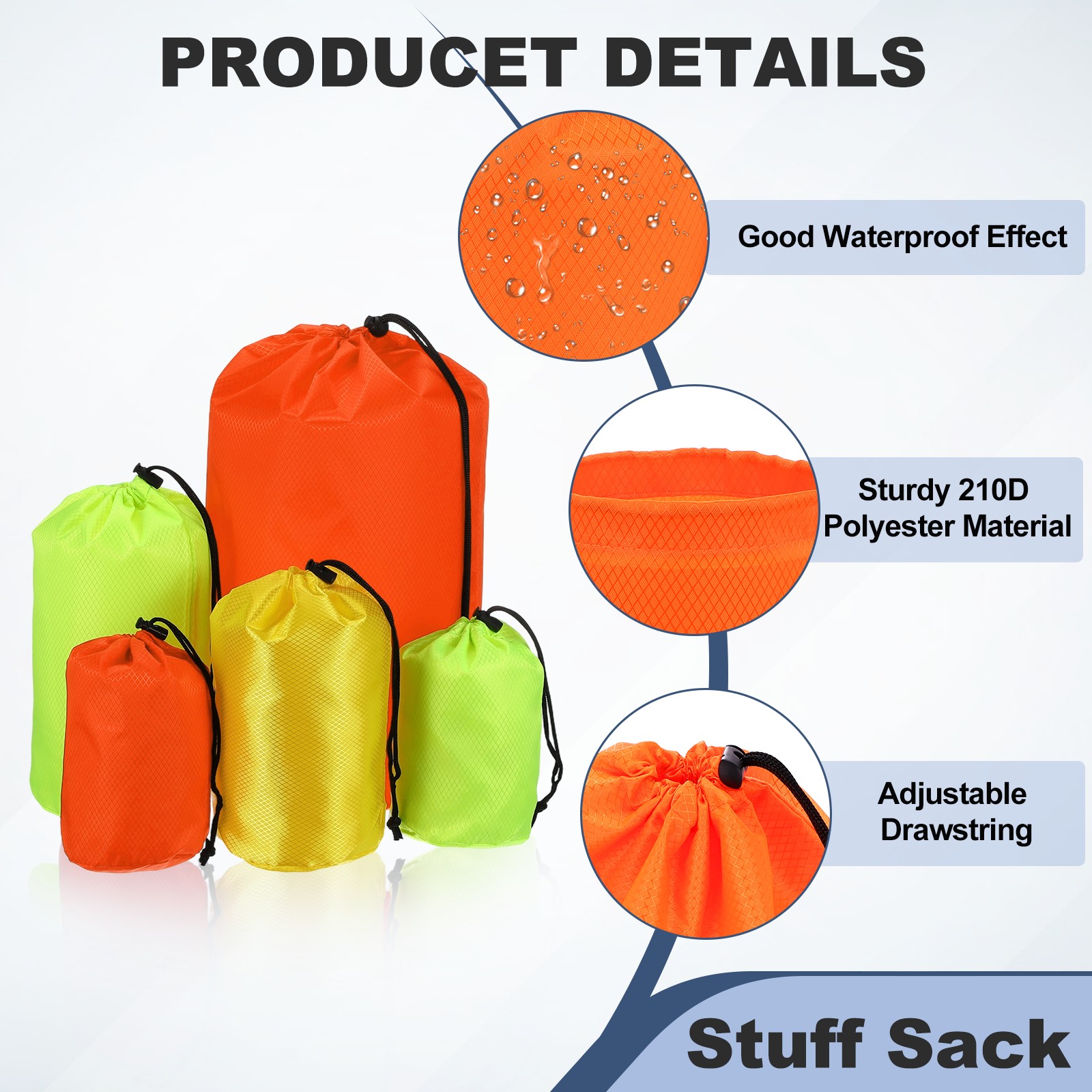Drawstring Bag, Storage Bags for Backpacking, 4x8 Inch & 3 Pack & Orange