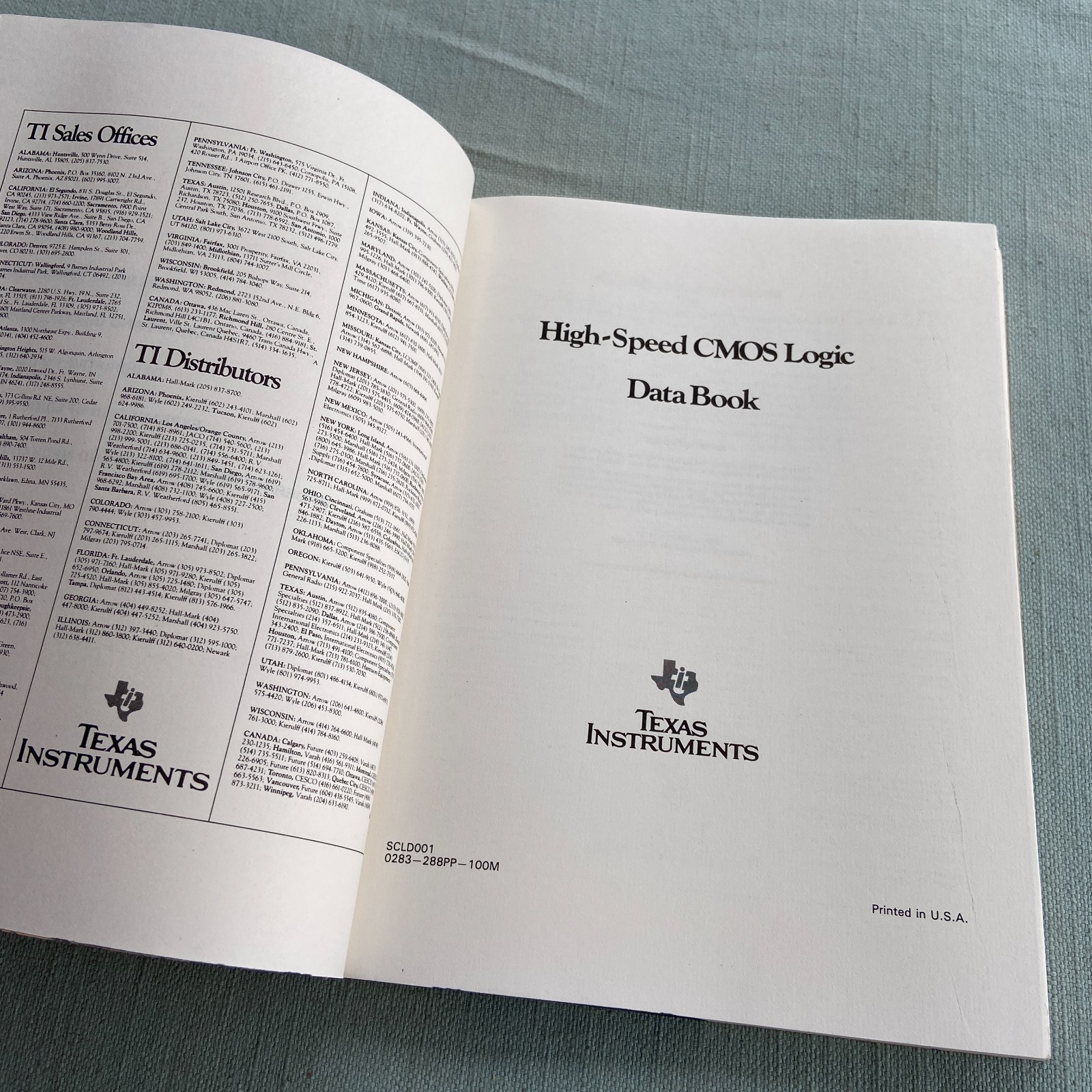 Book Texas Instruments 1983 Silicon-gate Complementary MOS CMOS High Speed TI Lo