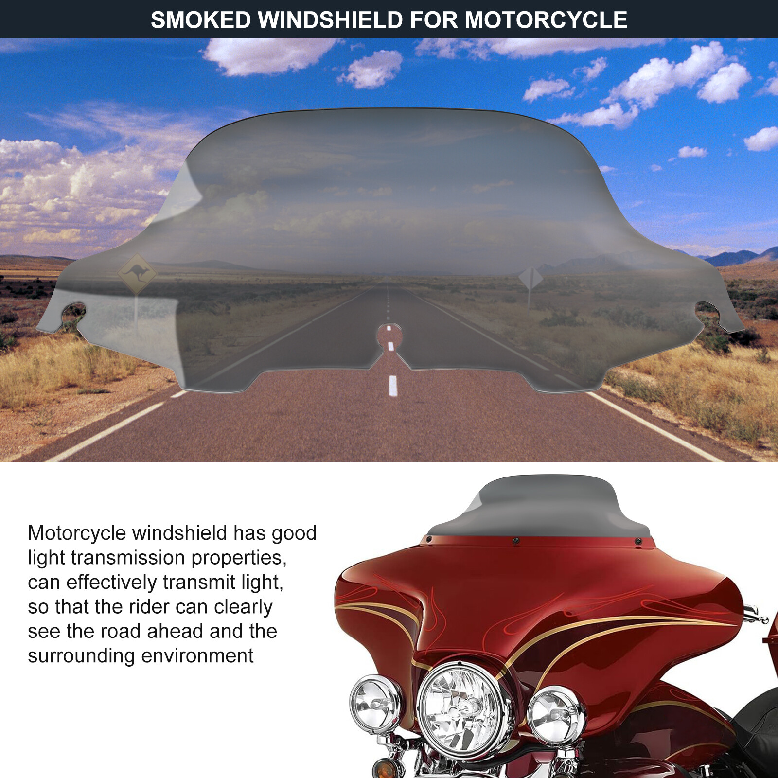 8" Smoke Windshield Windscreen For Harley Ultra Classic Electra Glide 1996-2013