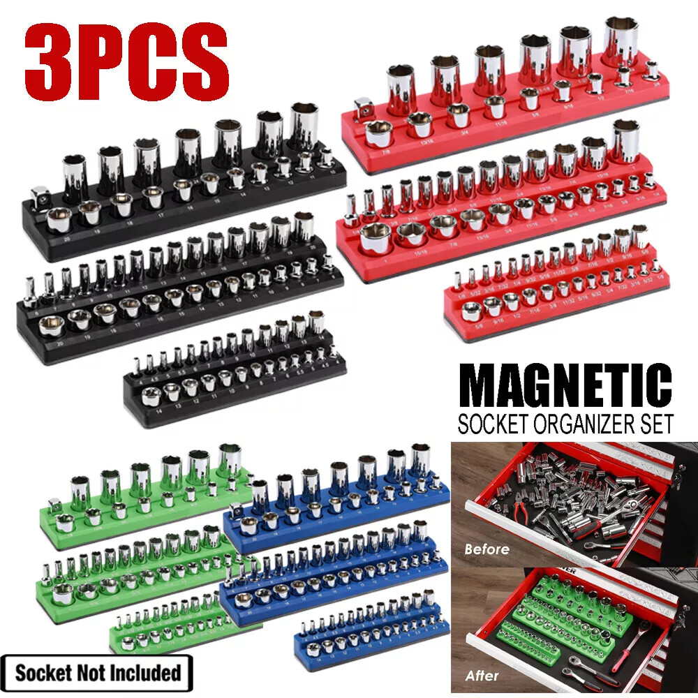 3/6Pack Magnetic Socket Organizer Storage Holder Set 1/4" 3/8" & 1/2" Metric SAE