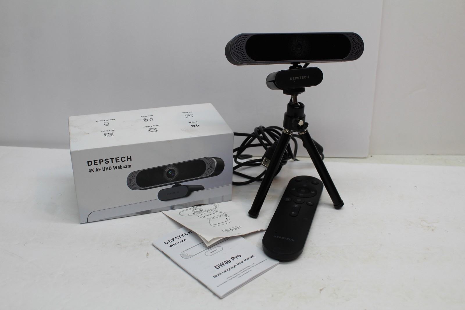 DEPSTECH 4K DW49Pro Zoomable Webcam Microphone Remote-- New Open Box