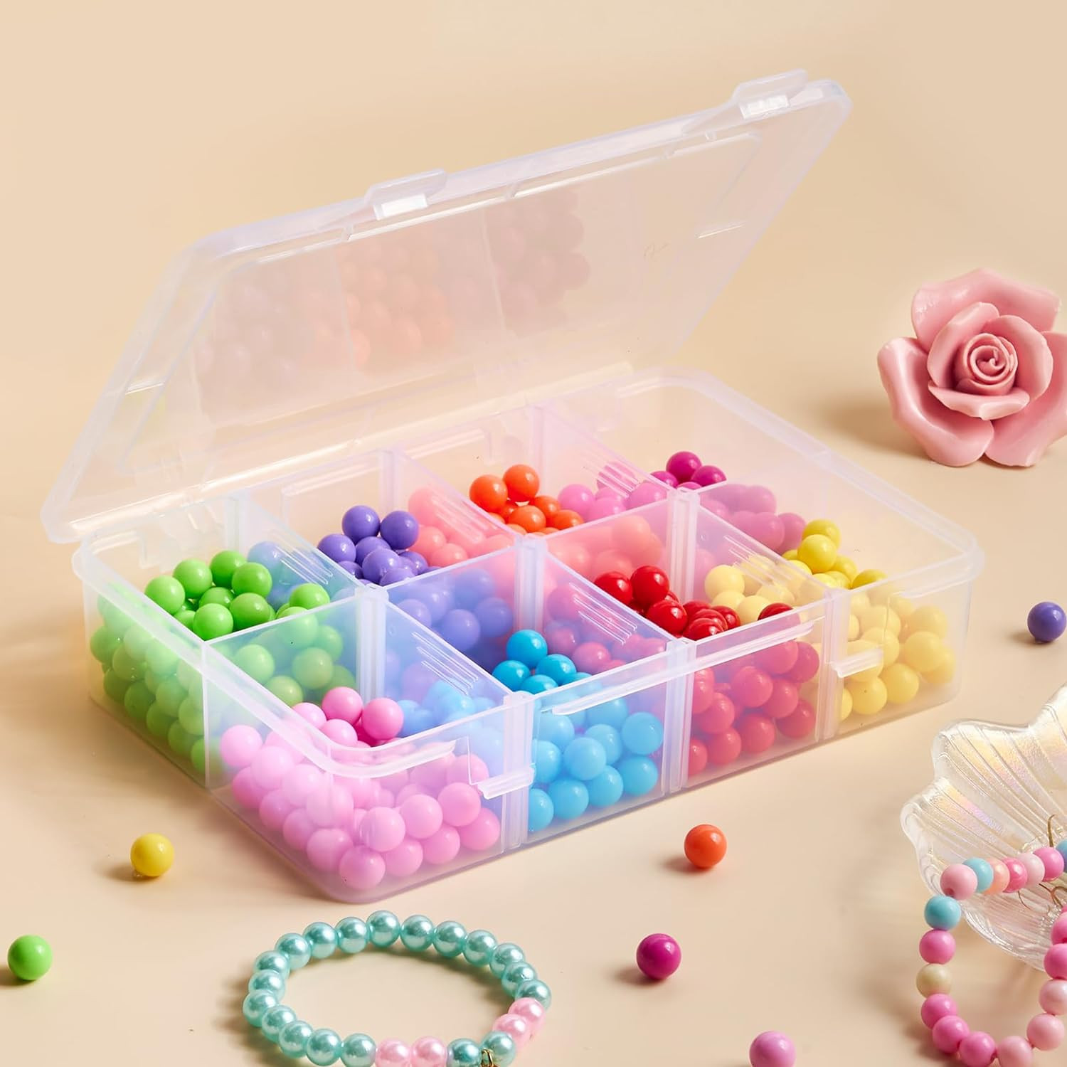 8 Grids Plastic Organizer Box with Adjustable Dividers, 4 Pack | Small Tackle Bo