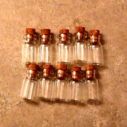 Lot 10 Mini Corked Clear Glass Bottles For Crafting 15/16" H x 1/2" W NWOT (C)