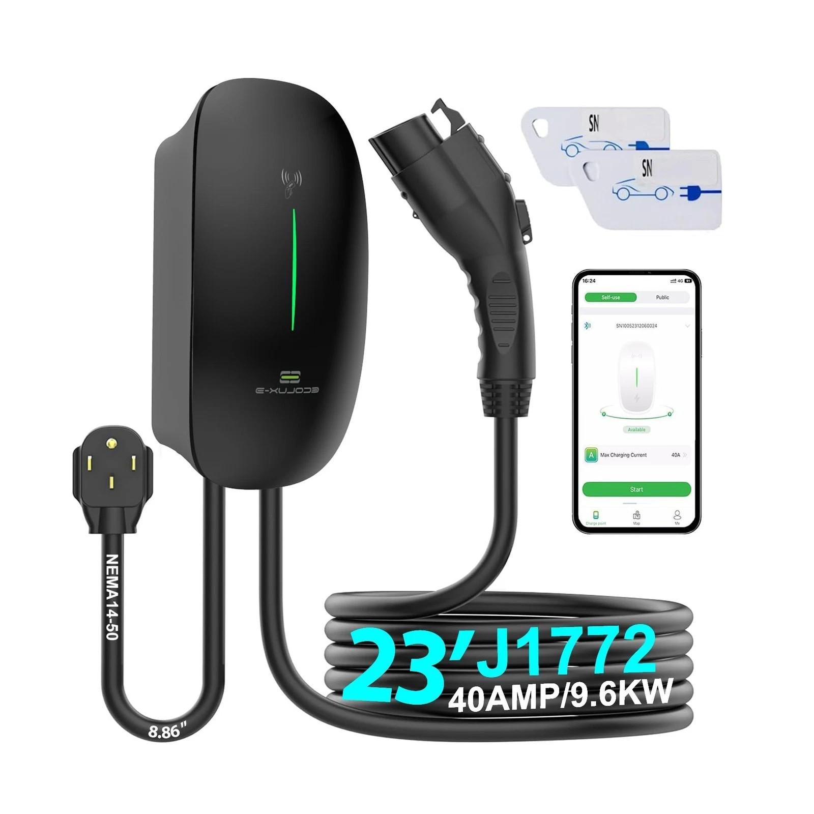 Level 2 EV Charger 40Amp 240V Home EV Wall Charger, NEMA 14-50 Plug, 9.6kW Fa...
