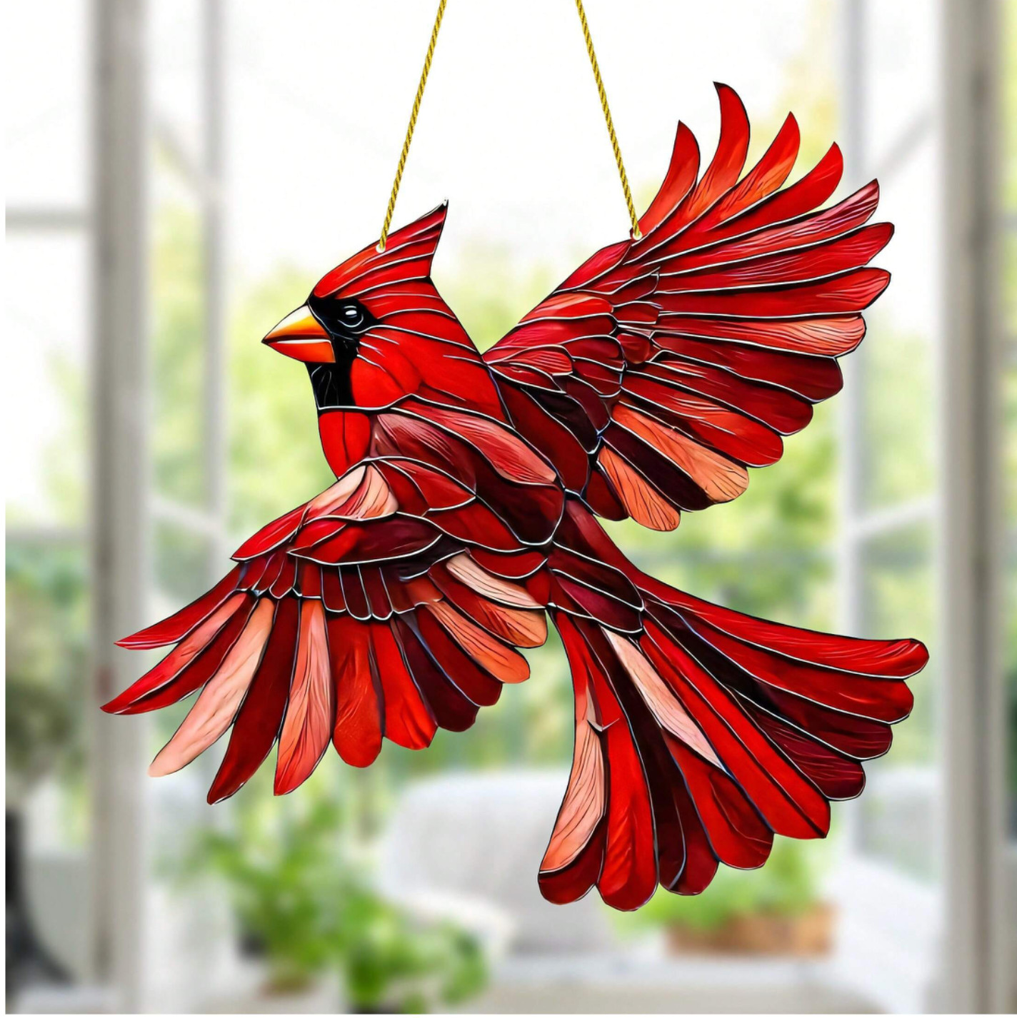 Large Red Bird/Cardinal Stained Glass Look-8" Acrylic Suncatcher-2D-Great Gift