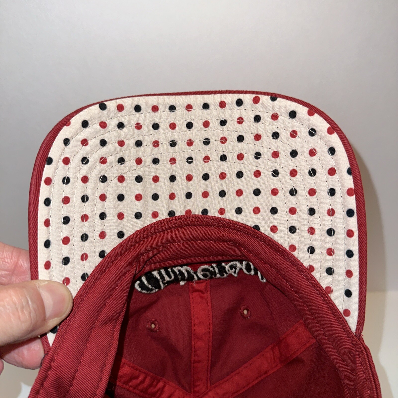 Universal Studios Maroon w White Script Hat Cap Dotted Under Bill Hook and Loop