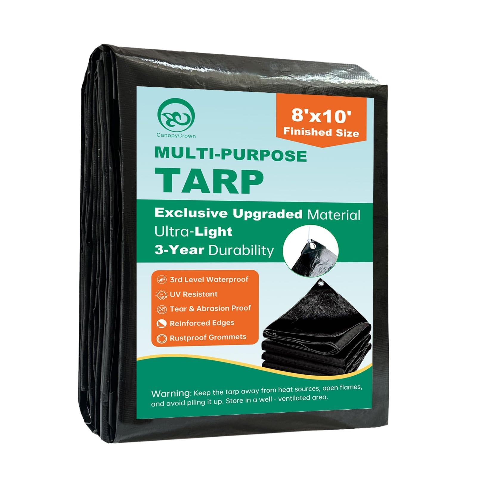 Tarp, 8x10FT Lightweight but Durable Tarp Waterproof with Metal Grommets & Re...