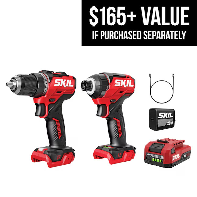 SKIL PWRCORE Brushless 12V Drill Driver & Impact Driver Kit CB8429A-11 New