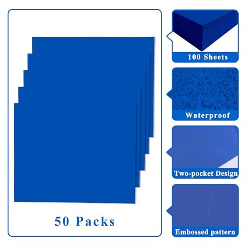 File folders with Pockets,Blue Two folders for documents,50 Pack Paper