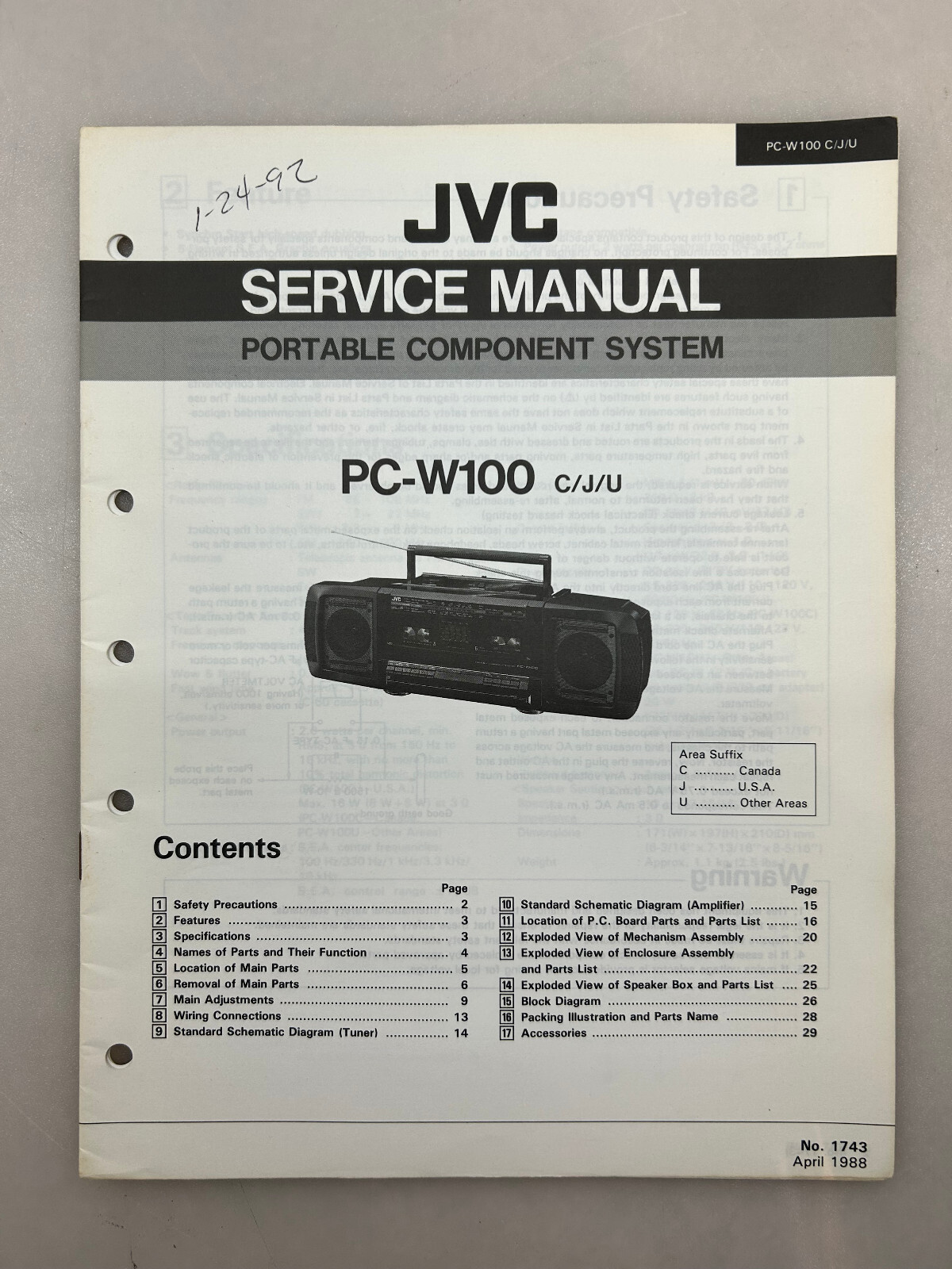JVC PC-W100 Original Service Manual Free Shipping